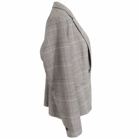 Zara BLACK WHITE RED PLAID NOTCHED LAPEL SINGLE BUTTON BLAZER JACKET - Picture 2 of 10